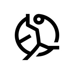 Poster - Abstract black symbol featuring a circle with internal lines and a curved element with a small circle, all on white