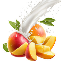 Aufkleber - Refreshing mango with splash of milk creating a tropical fruit delight