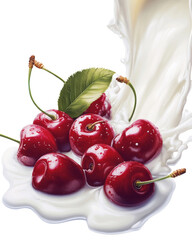 Aufkleber - Luscious Cherries Bathed in Creamy Freshness, a Delightful Dessert Indulgence