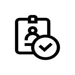 Poster - Black outline of a clipboard with a person icon and a check mark indicating approval or completion status