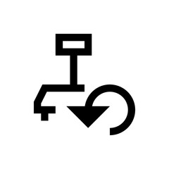 Poster - Black and white illustration of a tap with an arrow pointing downwards in a circular motion design icon