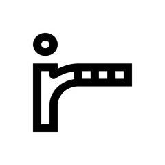 Poster - Illustration of a black information icon with a circle above a right angled shape and squares along the side
