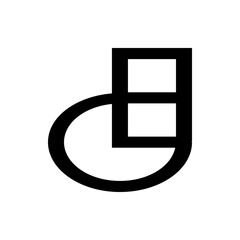Poster - A black line drawing of a circle shape connected to two stacked square shapes on a white background space