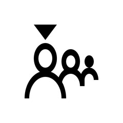 Poster - Three stylized figures aligned with a downward pointing triangle shape above the first figure in black