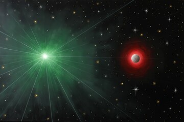 Poster - A painting of green light emerging from Earth into the cosmos