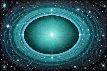 Poster - A painting of green light emerging from Earth into the cosmos