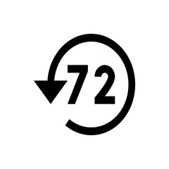 Poster - Seventy two in a circular arrow indicating a return or refresh action in black and white simple design