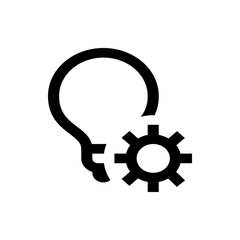 Poster - A simple black and white icon featuring a lightbulb and a gear, suggesting innovation and mechanical process