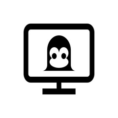 Poster - Black and white computer monitor displaying a penguin face with large eyes and a white face area design