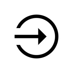 Poster - Black arrow pointing rightward inside a semi circle shape on a white background in a simple graphic style