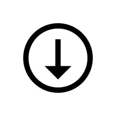 Poster - Black downward arrow inside a black circle, indicating direction or download, isolated on white background