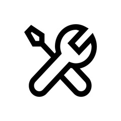 Poster - Illustration of a crossed screwdriver and wrench in black outline representing repair and maintenance tools