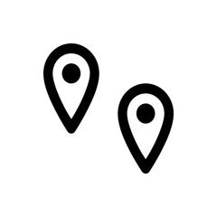 Poster - Two black outlined location pin icons with a circular dot in the center on a white background design element