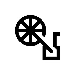 Poster - Black circular wheel with eight spokes connected to a square shaped container with a connecting line