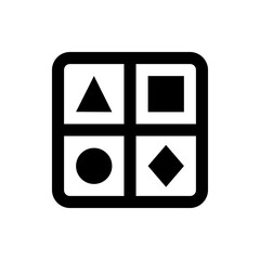 Poster - Illustration of a rounded square divided into four quadrants each containing a different geometric shape icon