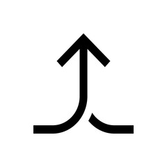Poster - Black arrow pointing upwards with two curved lines merging into the arrow on a white background image