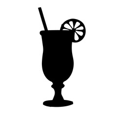 Poster - Silhouette of tropical cocktail drink with straw and lemon slice for summer vacation vibes icon