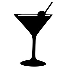 Poster - black martini glass vector illustration with cherry for cocktail bar and drink design needs