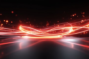 Poster - Abstract Red and Orange Light Trails on Dark Background