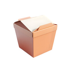 Fototapete - Peach-toned, square takeout box with a white lid, positioned against a contrasting background.  The box is simple and modern in design.