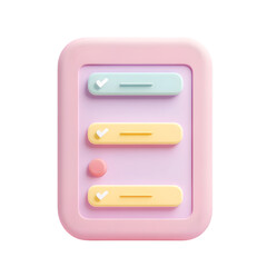 Poster - 3D rendered illustration of a pastel-toned to-do list application interface.  It features multiple checkboxes and various colors.