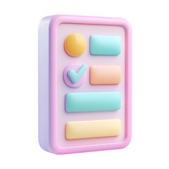 Poster - 3D rendered, pastel-toned icon representing a checklist or task list.  Colorful shapes create a fun,  modern aesthetic.
