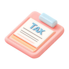 Poster - Stylized, 3D illustration of a tax form presented in a pastel pink and light blue color scheme.