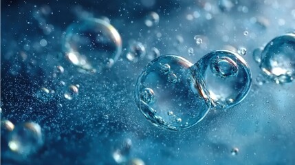 Poster - Close-Up Image of Water Droplets and Bubbles on Surface with Beautiful Reflections and Bokeh in Shades of Blue and Green