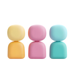 Poster - Three pastel-colored, rounded geometric forms in a horizontal arrangement against a plain background.  Simple shapes and soft color palette.