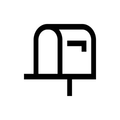 Poster - Illustration of a simple black and white mailbox with a flag in a minimalist line art style design icon
