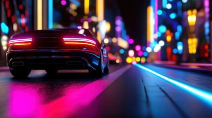 Poster - speeding through abstract city with luminous police lines and acceleration lights