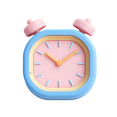 Poster - Digital rendering of a cheerful, pastel-colored alarm clock.  The clock face has simple, geometric lines.