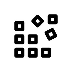 Poster - Arrangement of black squares with central white squares and scattered squares on a white background view