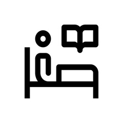 Poster - Illustration depicting a person lying in bed reading a book with simple black line art style and minimalist design