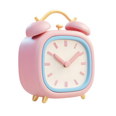 Poster - Three-dimensional, pastel pink alarm clock with gold accents.  The clock face shows the time.
