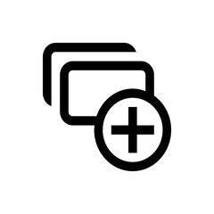 Poster - Illustration of stacked rectangles with rounded corners and a plus sign in a circle overlaying them