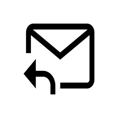 Poster - Illustration of a black outline of an email envelope with a reply arrow on a white background icon design