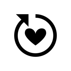 Aufkleber - Black heart symbol inside a circular arrow pointing left representing love and renewal in simple design