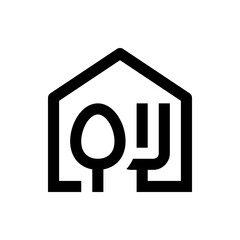 Poster - Black and white logo of house containing an egg shape and a stylized letter u and j in a minimalist style