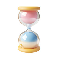 Poster - Stylized,  3D  hourglass with pink and blue sand,  set against a neutral background.