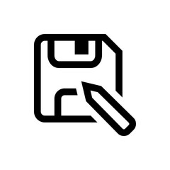 Poster - Illustration of a floppy disk icon with a pencil overlaying it, depicted in a simple black outline style