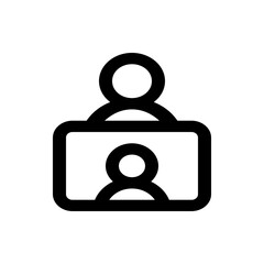 Poster - Outline icon depicting a person above a screen displaying another person in a video call interface view