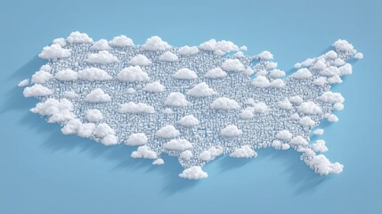 Poster - A map of the united states formed from soft clouds illustrating economic zones and gdp data visualization concept