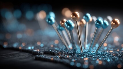 Poster - Cluster of blue and silver pins representing data points on the usa map for crypto-enabled disaster relief dashboard