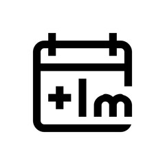 Poster - Black and white calendar icon with plus sign and letters l and m representing time increment of one month