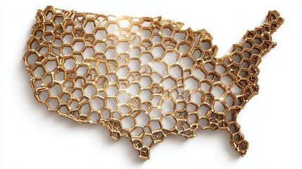 Poster - usa map crafted from gold illustrating a crypto-tracked digital goods economy icon concept for finan