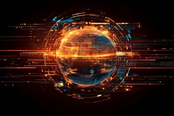 Poster - Fiery Digital Sphere: Abstract Art