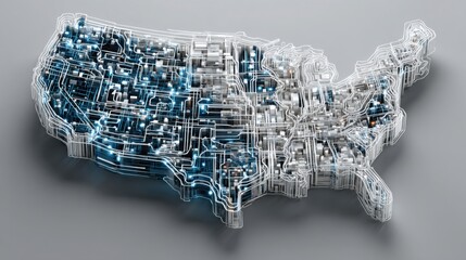 Poster - united states map in blue and white colors illustrating economic growth and digital trends for analy