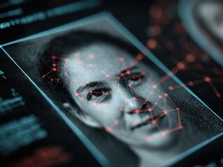 Poster - Facial recognition technology overlay on a face