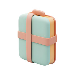 Poster - Charming, three-dimensional gift box design rendered in pastel colors and featuring a decorative ribbon.  The box is a square shape with a light teal background.
